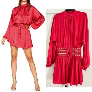 Ramy Brook Fuchsia Red Long-Sleeve Mini Dress